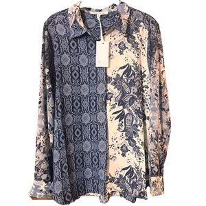 Rose + Olive Women's Long Sleeve Floral Blouse Blue Size L